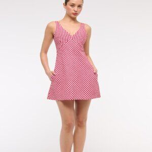 Red Gingham Linen Mini Dress